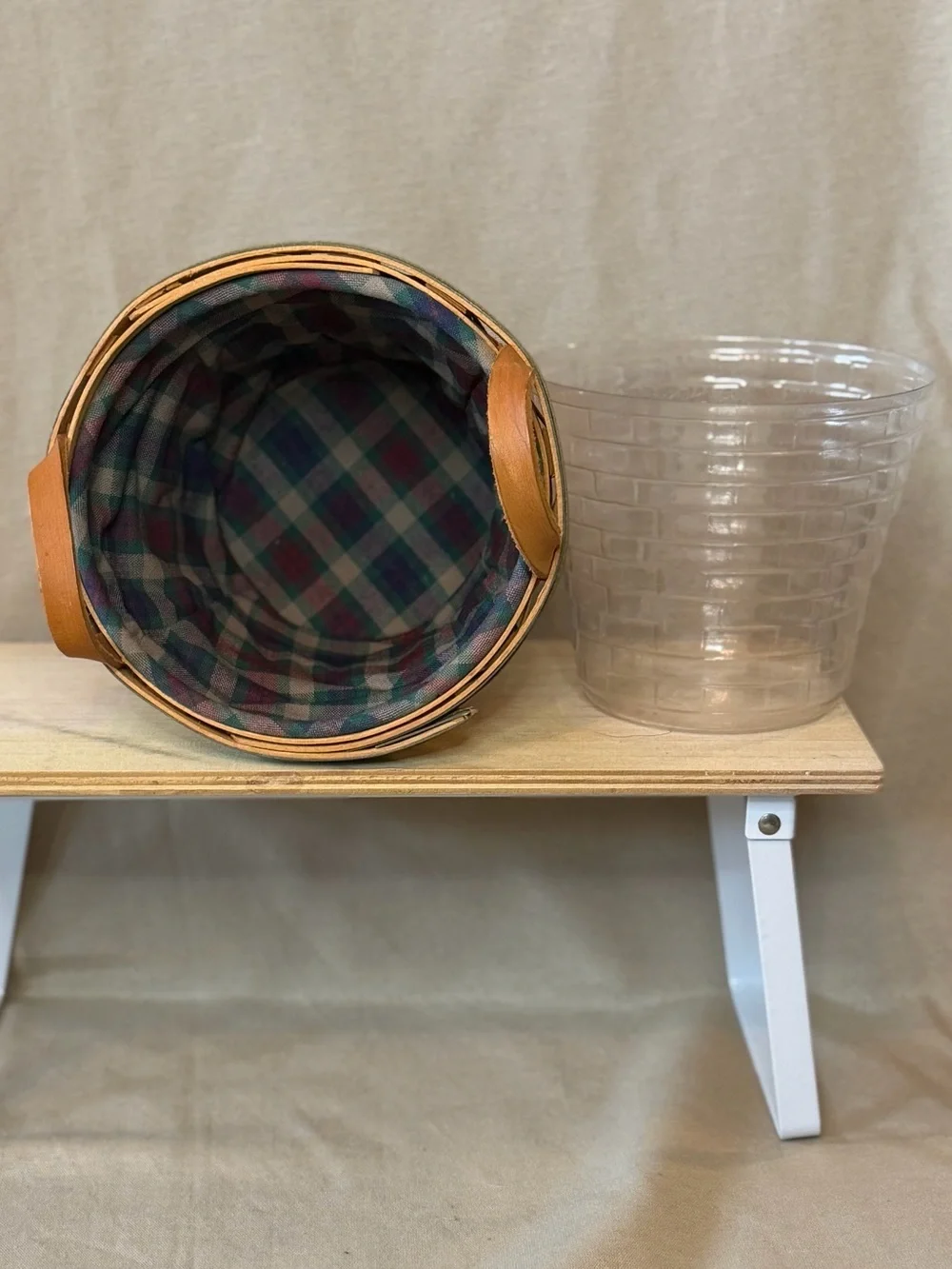 Longaberger Tan Golf Club with Green Trim and Leather Handles